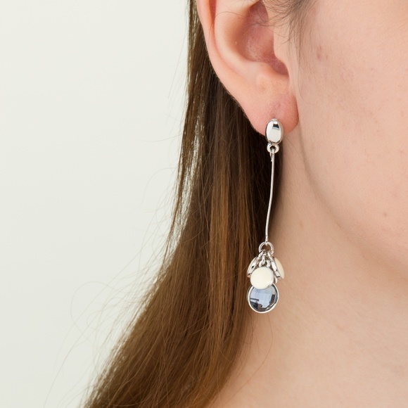 SILVER CREAMY GEM CHARM DANGLE EARRINGS - Picture 3 of 4